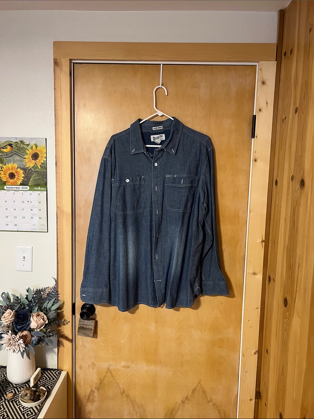 Duluth Trading Co Men's Dark Blue Denim Shirt Quickdry